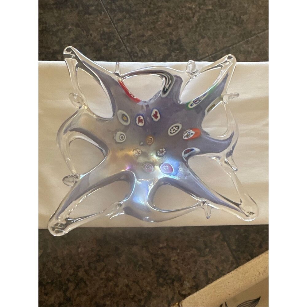 Vintage Murano style art glass. Millefiori Italian freeform dish
